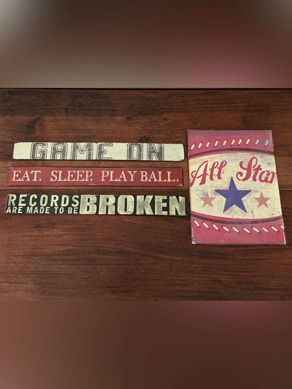 Set of 4 Vintage-Style Baseball Metal Wall Signs by Square One